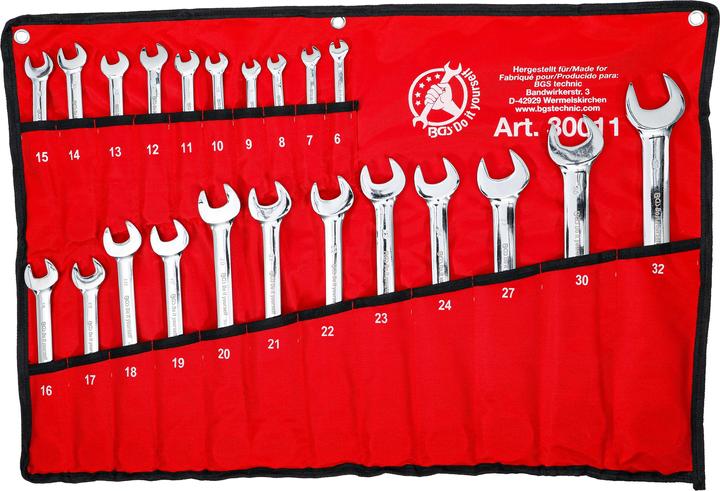 Actual product image BGS Ratchet Combination Wrench Set | flexible Heads | 6 - 32 mm | 22 pcs. (32 mm, 19 mm, 6 mm, 12 mm, 24 mm, 14 mm, 22 mm, 16 mm, 23 mm, 10 mm, 21 mm, 18 mm, 27 mm, 7 mm, 31 mm, 17 mm, 11 mm, 15 mm, 26 mm, 30 mm, 8 mm, 28 mm, 9 mm, 29 mm, 13 mm, 20 mm, 25 mm)
