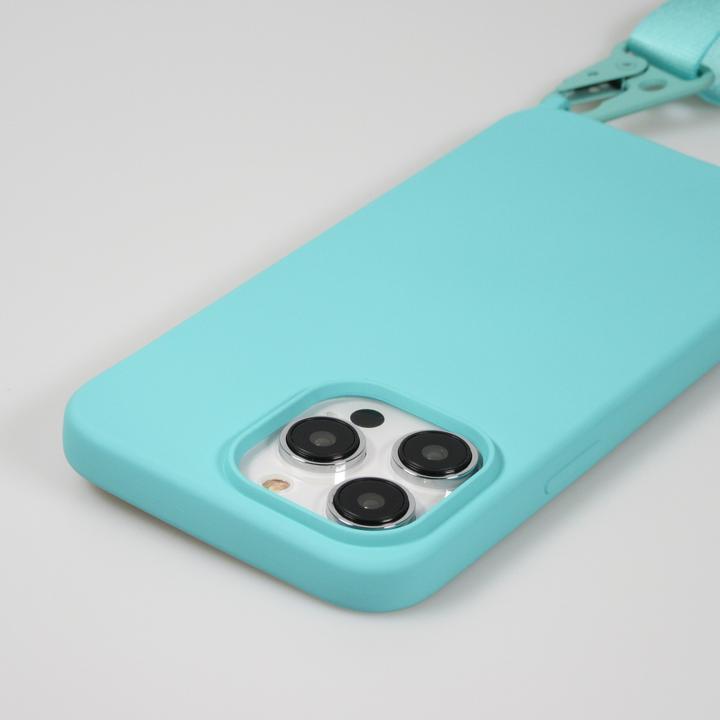 Produktbild PhoneLook Hülle Silikon matt mit Trageschlaufe und Metall Karabiner Hellblau (Apple iPhone 14 Pro)