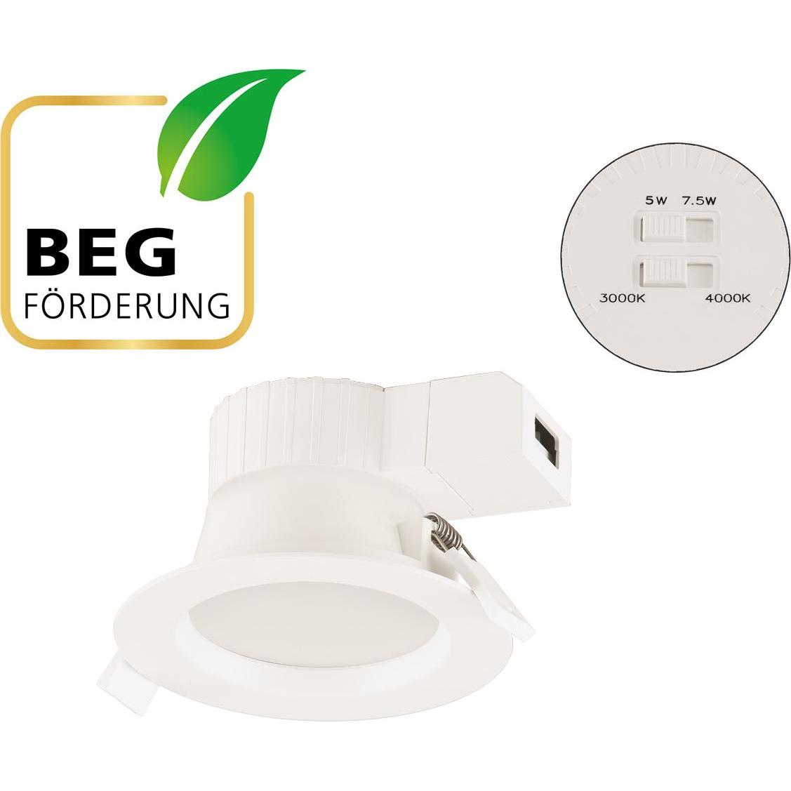 EVN, Wandleuchte + Deckenleuchte, LED Deckeneinbauleuchte- DSM54070125rund-ws-5W/7,5W-IP54/AC-178-260V/DC (900 lm)