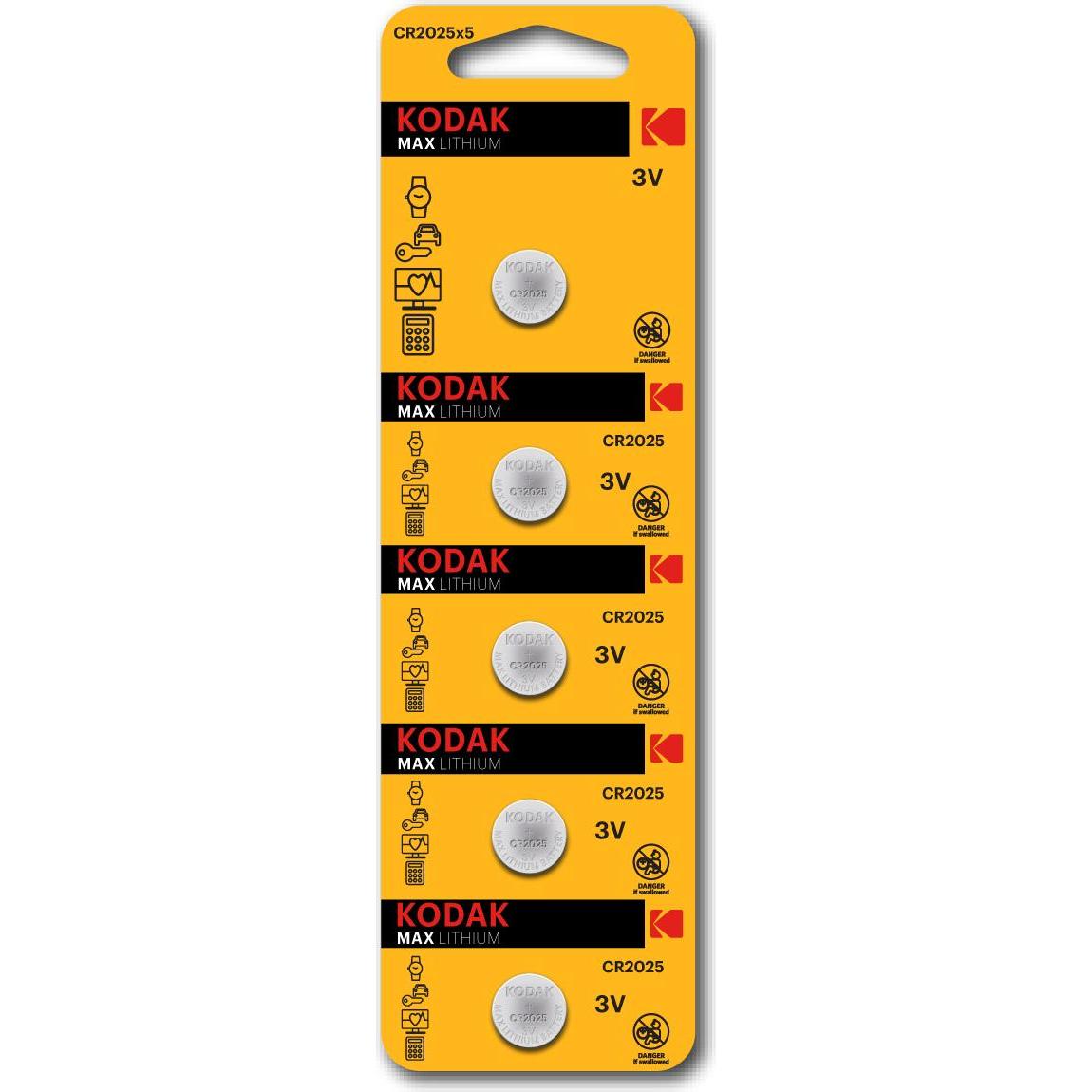 Kodak Blister cinco pilas boton / litio ultra 2025 perforado/ 5 unidades (5 pz., CR2025, 140 mAh), Batterie + pile