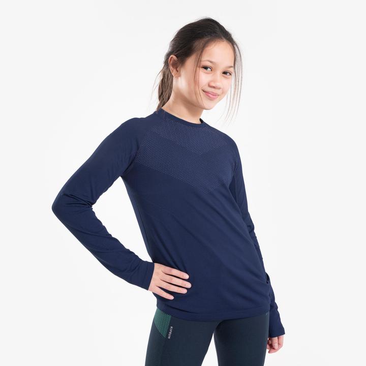 Produktbild Kiprun Laufshirt langarm Kinder atmungsaktiv - Skincare dunkelblau/grau (152)