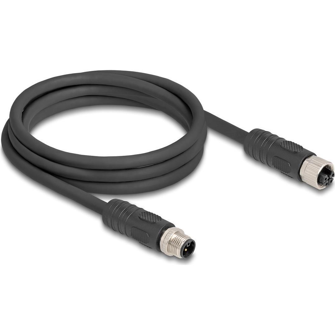 Delock M12 Kabel L-kodiert 4 Pin Stecker zu Buchse PUR schle, Elektronikkabel + Stecker, Schwarz