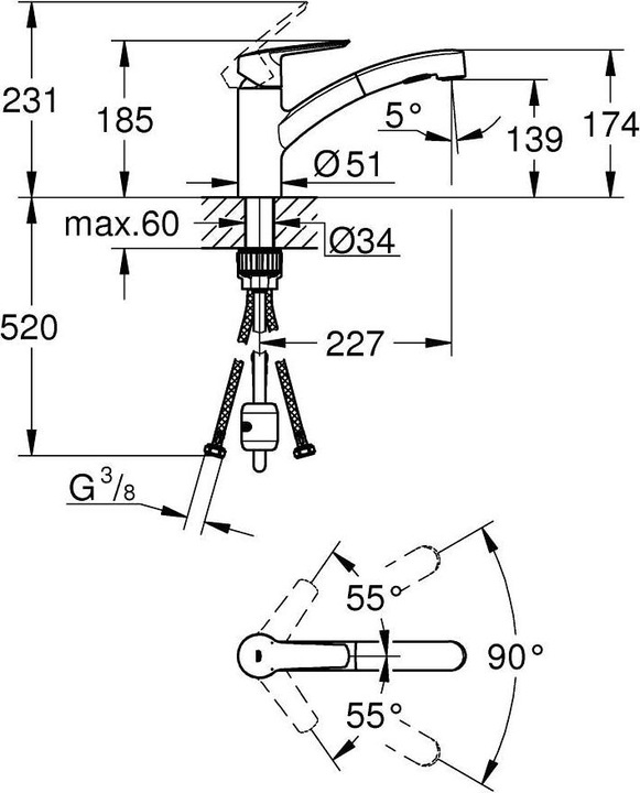 Produktbild Grohe Start QuickFix, Küchenarmatur, herausziehbar, schwenkbarer Auslauf, mit 2 Strahlarten, chrom