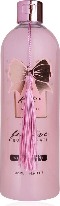 Actual product image Accentra Foam bath FESTIVE in bottle with decorative puff, 500ml, fragrance: Winter Rose, colour: rosé, pack (500 ml, Bubble bath)