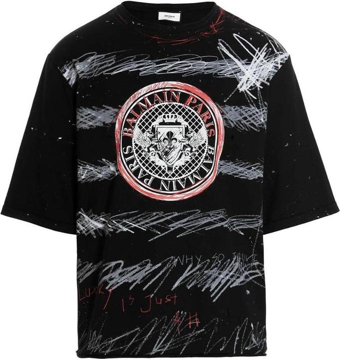 Actual product image Balmain Mens Paris Graffiti Logo T-Shirt (L)