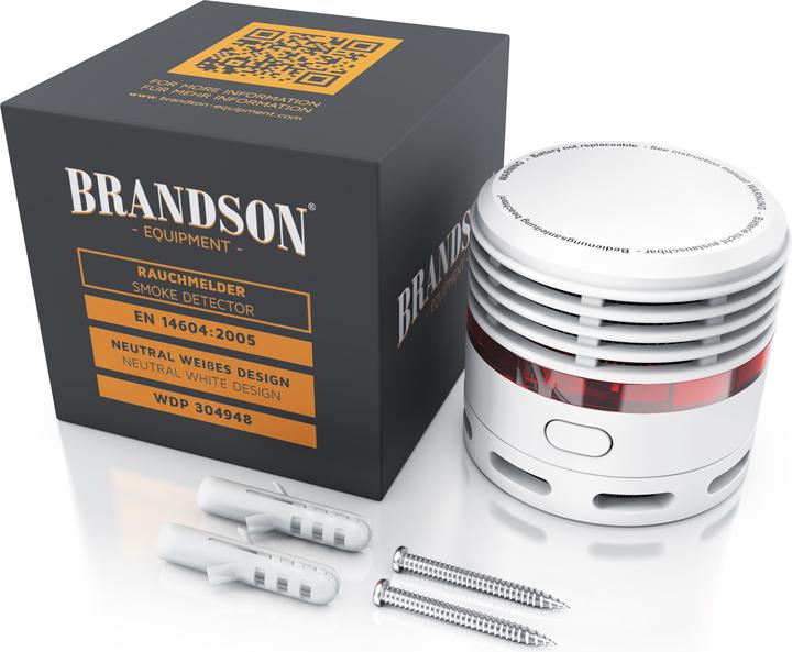 Actual product image Brandson Smoke detector, 10-year battery Li-Ion, volume 85dB, LED, test button, EN14604 & TÜV certified