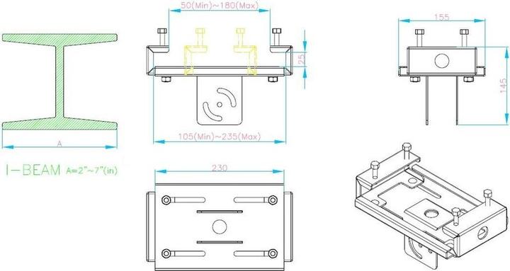 Image du produit Multibrackets Pince pour poutre en T, métal, système Pro, max 90kg