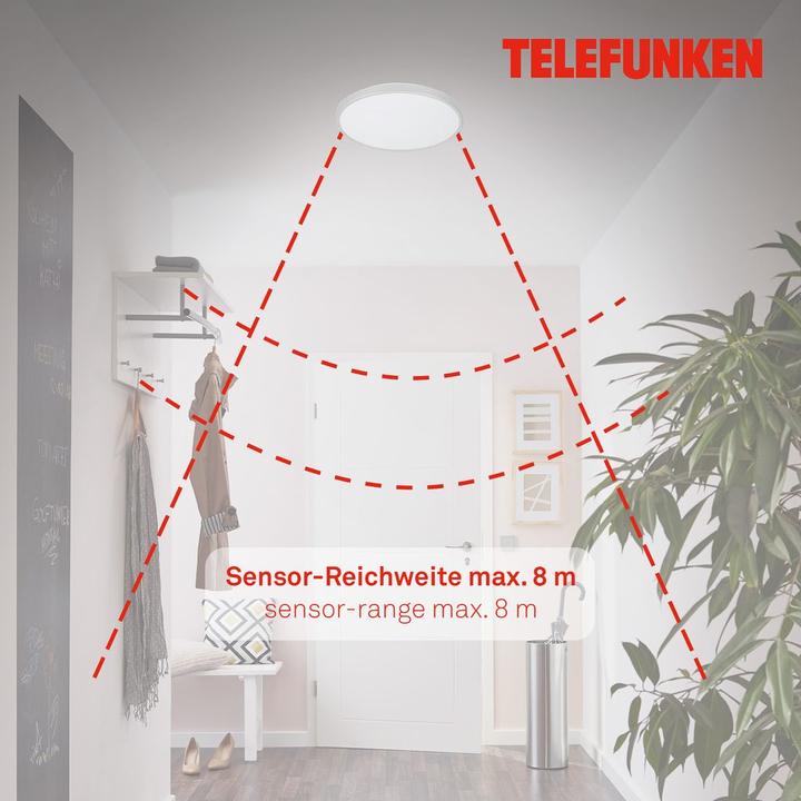 Produktbild Telefunken LED Sensor Deckenleuchte IP44 12W 1200 lm 4000 K neutralweiss HxØ 70/290 mm weiss/titan (1200 lm)