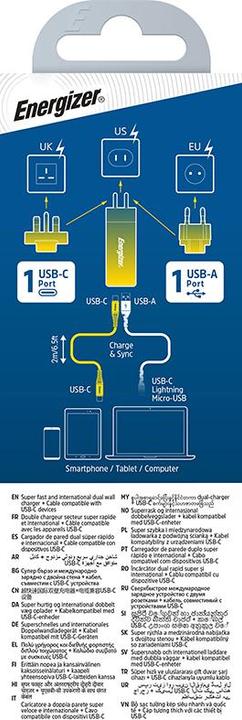 Produktbild Energizer Power-Delivery Ladegerät – 65 W – EU/UK/US inkl. USB-C zu USB-C Kabel (65 W)