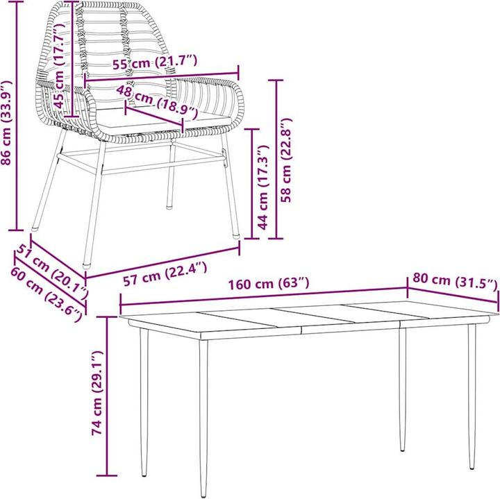 Produktbild vidaXL Garten Essgruppe (160 x 80 x 74 cm)