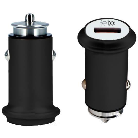 Felixx Alu Kfz-Schnellladegerät USB Typ C, Auto Adapter, Schwarz