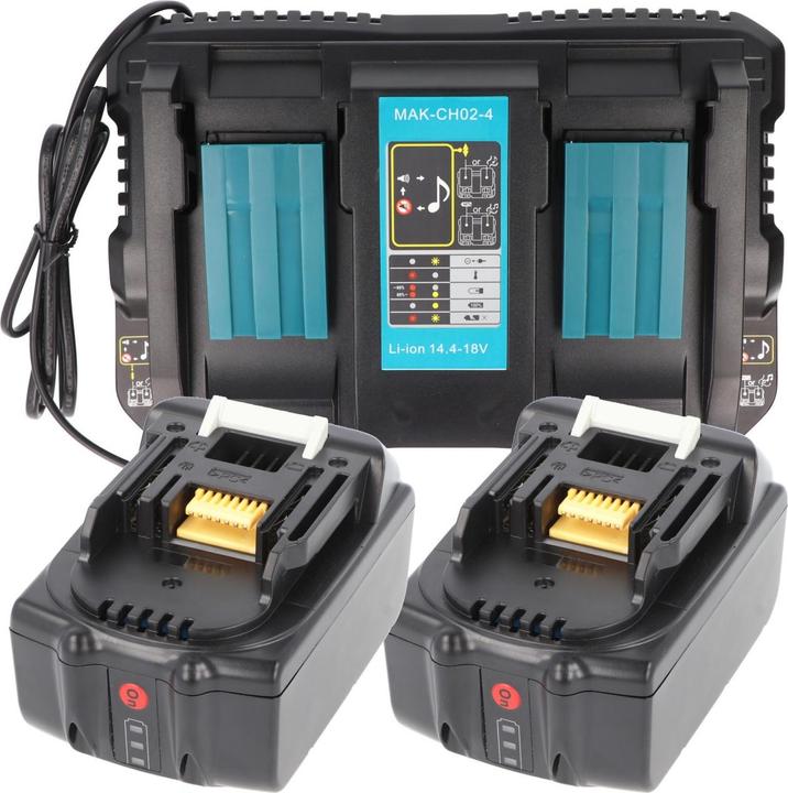 AccuCell Powerset bestehend aus 2x BL18500 Akku und 2fach Schnellladegerät für Makita 14.4V, 18V (18 V)
