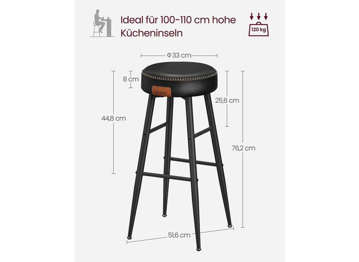 Produktbild Vasagle Barhocker 2 Stück 51.6 x 76.2 cm, Schwarz