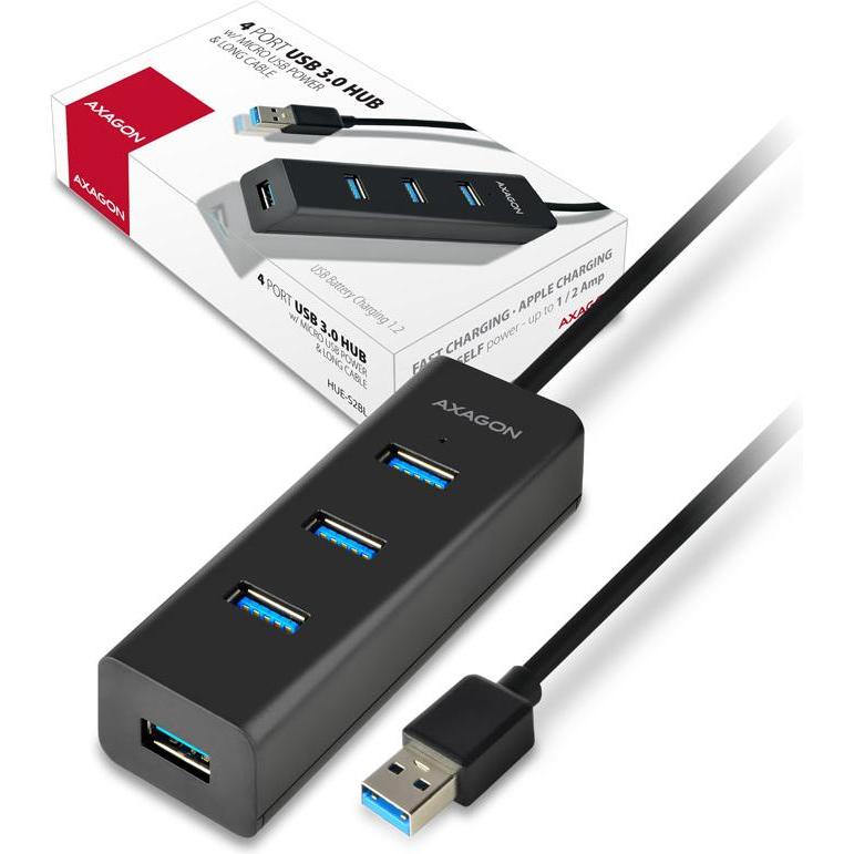 Axagon HUE-S2BL (USB-C, 4 Porte), Docking Station + Hub Usb, Nero