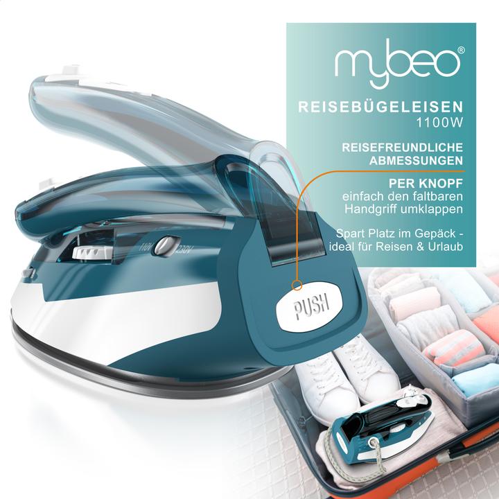 Actual product image Mybeo Travel iron, foldable iron 1100W, with steam & stainless steel gliding soleplate, dual voltage (1100 W)