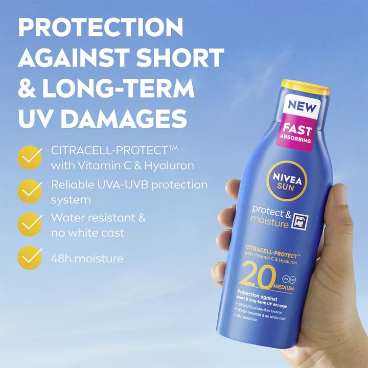 Produktbild NIVEA Sun Protect & Moisture (Sonnencreme, SPF 20, 200 ml, 150 g)