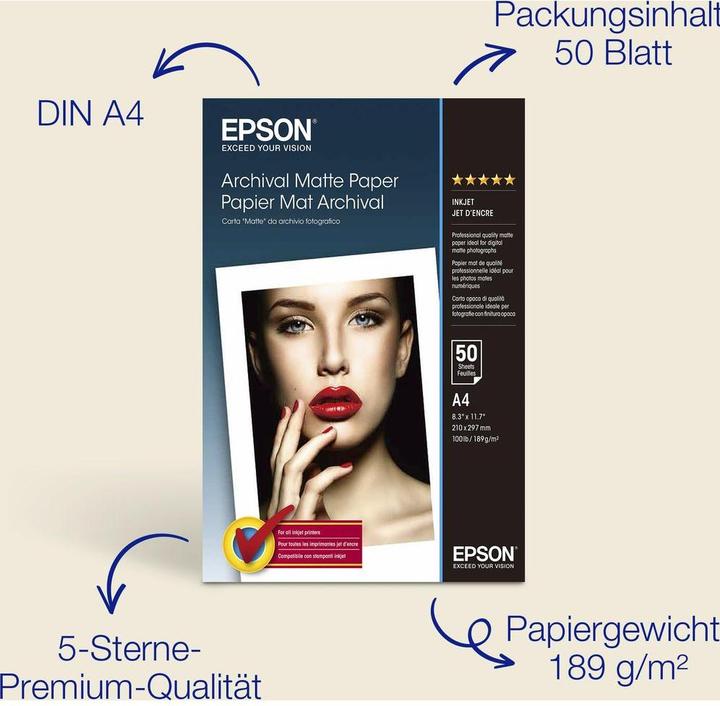 Produktbild Epson Archival matt (189 g/m², A4, 50 Stk.)