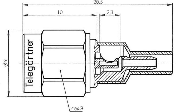 Actual product image Telegärtner J01150B0601 J01150B0601 SMA connector plug, straight 50? 1 pc.
