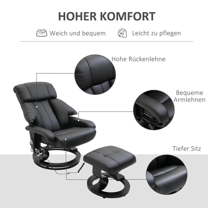 Image du produit Swisshandel24 Fauteuil de massage Repose-pieds Noir Fauteuil de relaxation Fauteuil de télévision électrique avec