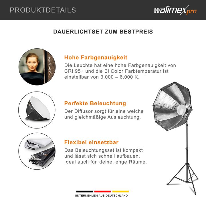 Immagine prodotto Walimex pro LED 60W Octagon (Riflettore ad ombrello, 65 cm)