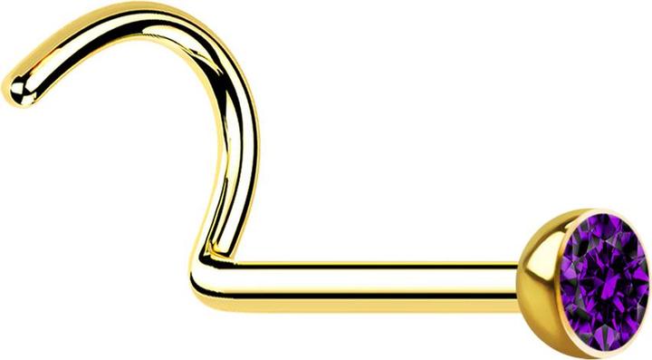 Actual product image Star Piercing Nose stud curved gold plated with crystal violet (without brass, Surgical steel 316L)