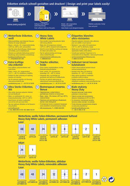 Actual product image Avery weatherproof and durable inkjet labels