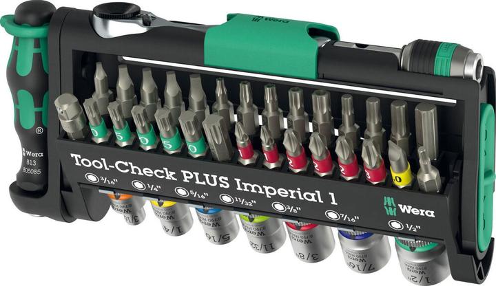 Productafbeelding Wera Tool-Check PLUS Imperial 1 (1 x TX 10x25, 1/4" x 50, 1 x PH 2x25;, 1/4" x 25mm, 1 x TX 40x25, 1x TX 20x25 mm, 2 x PH 1x25, 1 x PZ 3x25, 1 x TX 30x25, 1x TX 15x25 mm, 1 x TX 25x25)