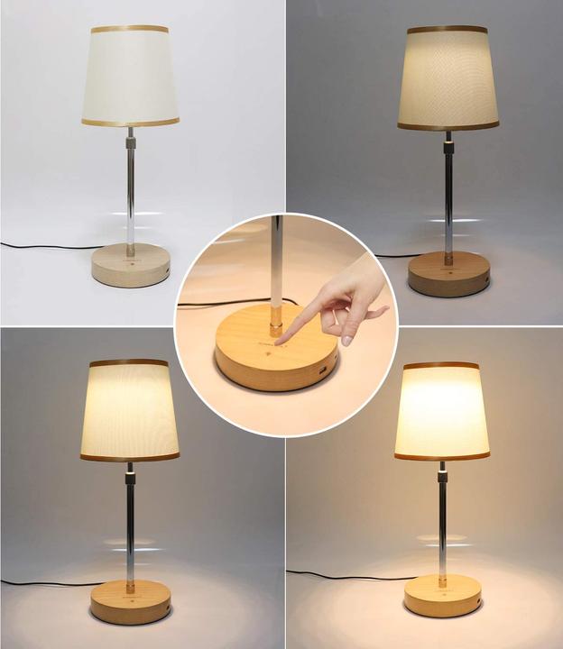 Actual product image Jowhol Solid wood bedside lamp with 2 USB ports