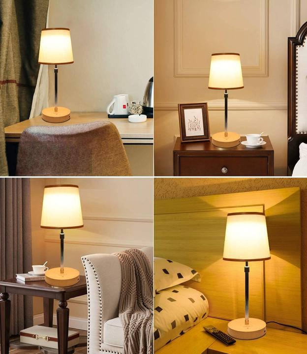 Actual product image Jowhol Solid wood bedside lamp with 2 USB ports
