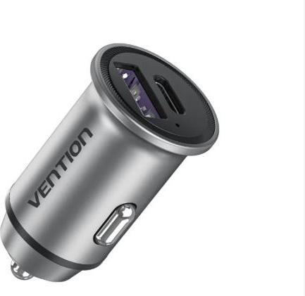 Actual product image Vention Two-Port USB A+A(30+30) Car Charger Gray Mini Style Aluminium Alloy Type