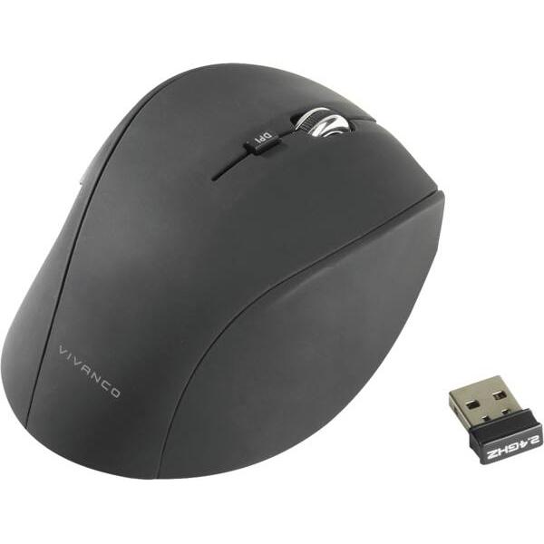 Vivanco USB Wireless Mouse 1600dpi Silent klick (Senza fili), Mouse, Nero