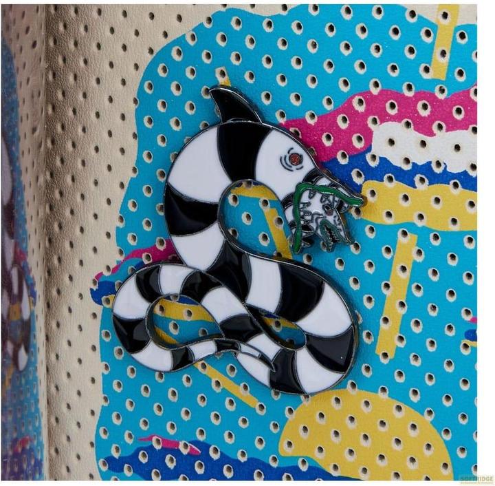 Actual product image Loungefly Beetlejuice by Backpack Mini Handbook for the recently Deceased Pin Trader