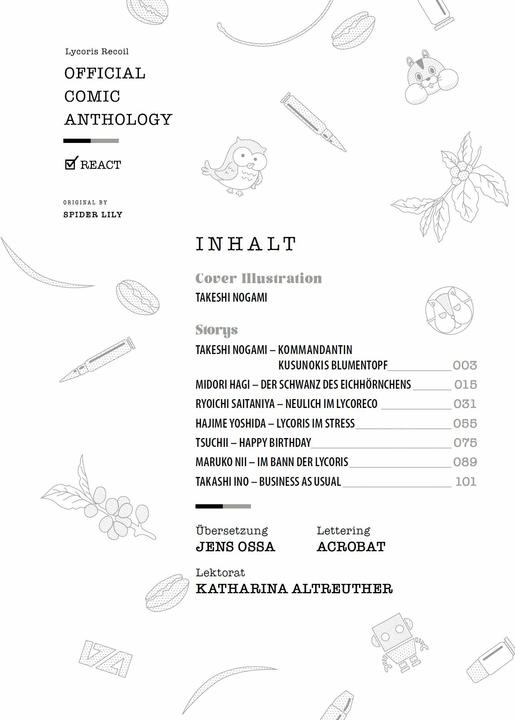 Actual product image Panini Lycoris Recoil: React (German, Hajime Yoshida, Jens Ossa, Marunko Nii, Midori Hagi, Ryoichi Saitaniya, Spider Lily, Takahi Ino, Takeshi Nogami, Tsuchii, 2024)