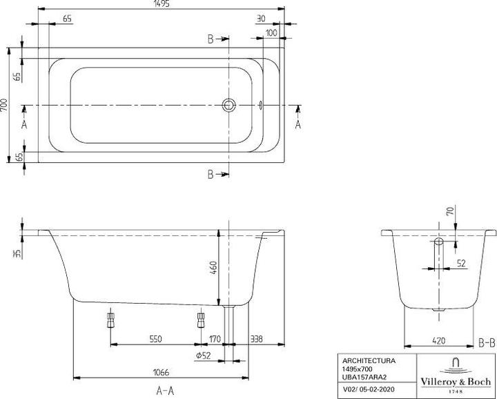 Actual product image Villeroy & Boch Rectangular bathtub Omnia Architectura 70 x 150 cm alpine white smooth (195 l, 150 cm, 70 cm)