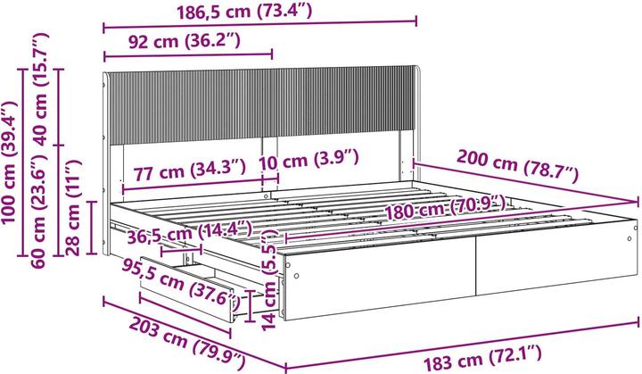 Produktbild vidaXL Bettrahmen (180 x 200 cm)