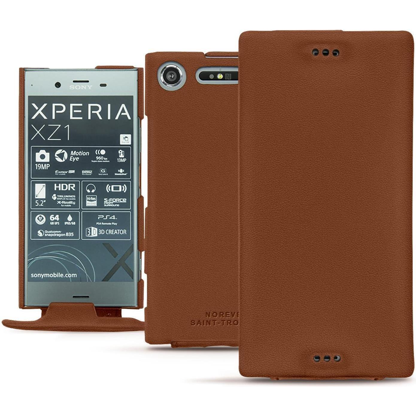 Noreve Lederschutzhülle vertikal (Sony Xperia XZ1), Smartphone Hülle, Braun