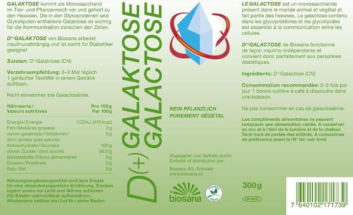 Valori nutrizionali e ingredienti Biosana D(+)Galattosio polvere vegetale pura (1 Pezzo/i, Polvere, 300 g)
