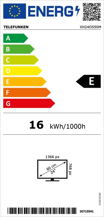 Energy Label Telefunken XH24O550M 24-inch HD-ready LED TV with triple tuner, black (24", LED, HD, 2024)