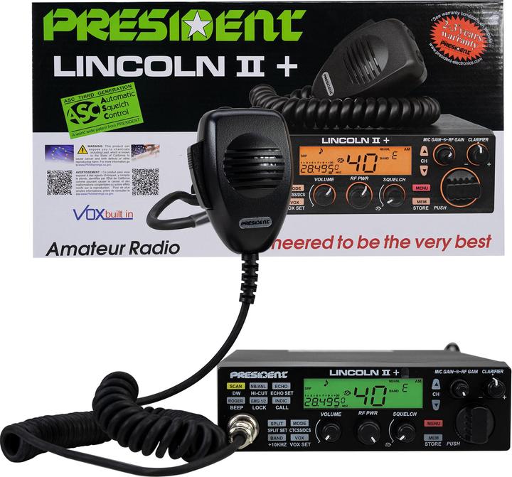 Produktbild President Amateurfunk LINCOLN II + ASC 10/12M, Roger Beep, ANL, NB, Hi-Cut-Filter, AM-FM-USB-LSB-CW, programmi