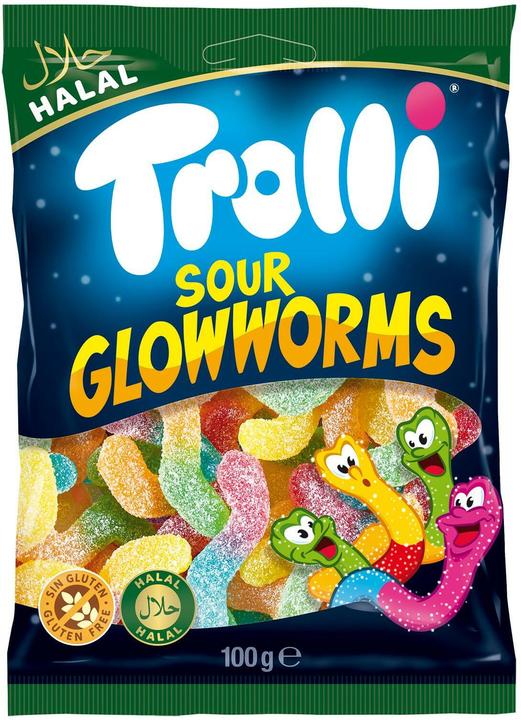 Actual product image Trolli Gummibonbons Halal Sour Glowworms 100 g, Produkttyp (1 pcs., 100 g)