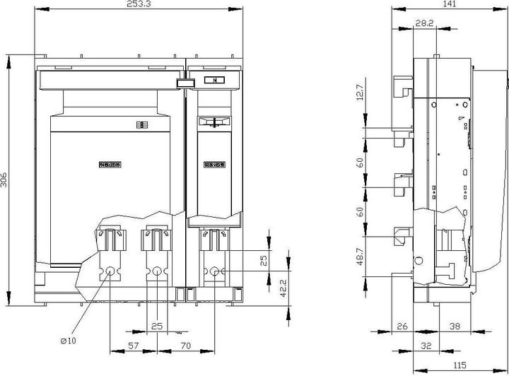 Actual product image Siemens 3NP1144-1BC10 SENTRON 3NP1 4 pole NH1 250A fuse switch disconnector