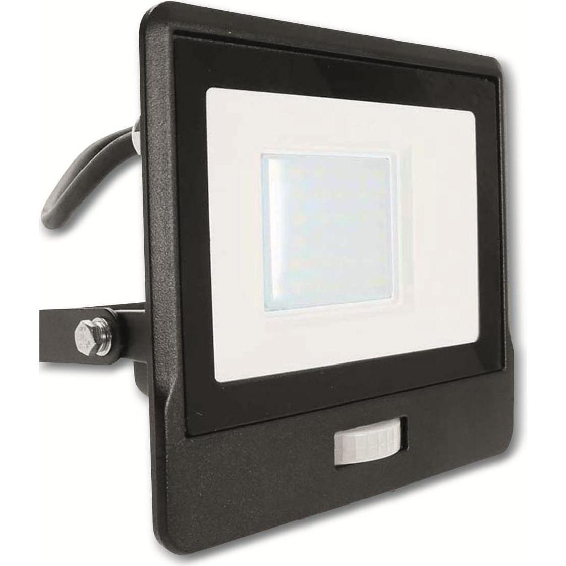 V-TAC, Fassadenbeleuchtung, VT138S1 30W LED PIR Sensor Flutlicht SAMSUNG Chip Schwarzer Körper 4000K 1M Kabel (2340 lm)