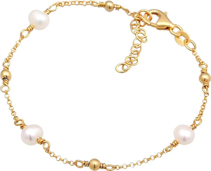 Immagine prodotto Elli Bracciale catena piselli perle d'acqua dolce coltivate argento 925 (16 cm, Argento 925 placcato oro, Nessuna pietra, Perle coltivate d'acqua dolce)