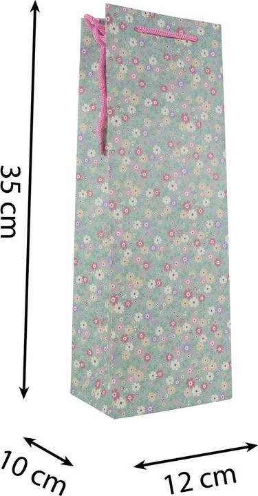 Image du produit Idena Flaschentasche Blumen Kraftpapier 140g/m² grün 12,5x35x9cm (Pochette)