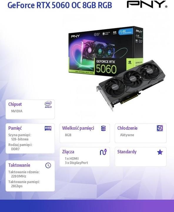 Image du produit PNY GeForce RTX5060 8 Go DDR7 ARGB OC (8 Go)