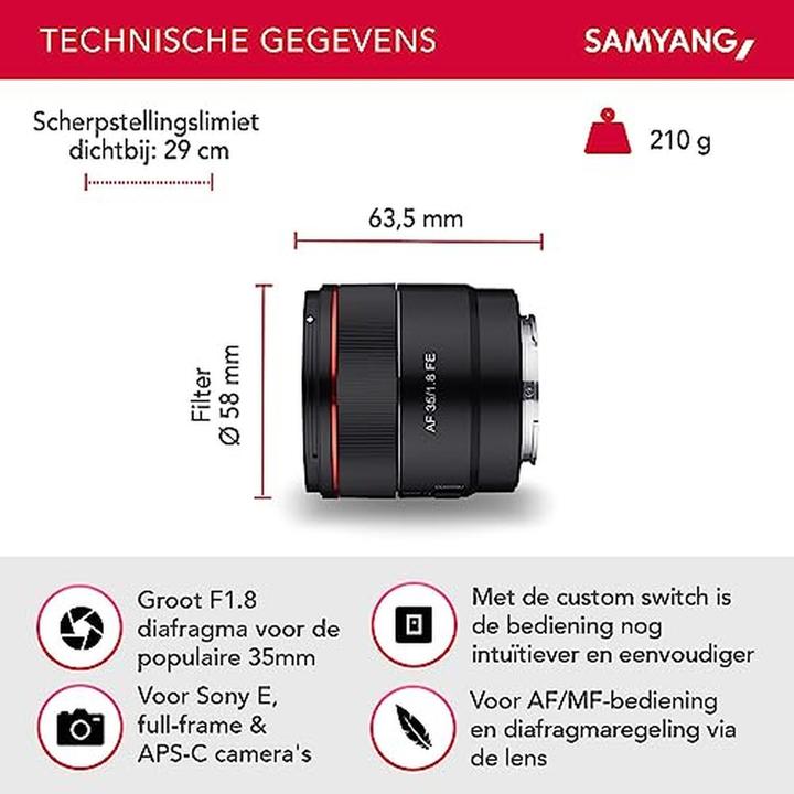 Produktbild Samyang AF 35mm f/1.8 FE (Sony E, APS-C / DX, Vollformat)