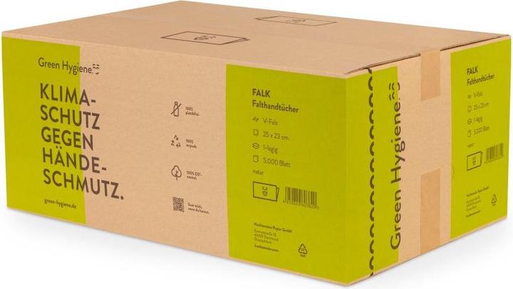 Productafbeelding Huchtemeier Papier FALK - Gevouwen handdoeken, Z-vouw, 25x23cm, 5000 vellen - 100% CO2-neutraal. (1 x)