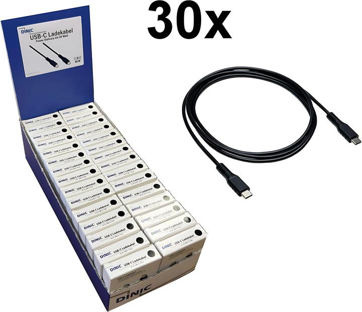 Produktbild Dinic 30x USB C auf C Ladekabel 1,50m, schwarz, im Thekendisplay (1.50 m, USB 2.0, 60 W)
