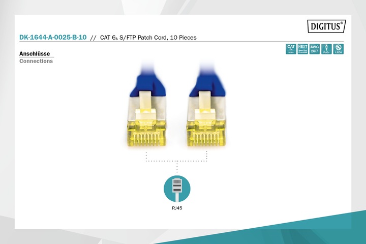 Produktbild Digitus CAT 6A S/FTP Patchkabel, 10 Stück (S/FTP, CAT6a, 0.25 m)
