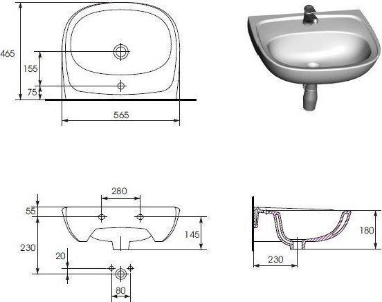 Produktbild Cersanit Washbasin, Market, 55 cm (200 mm, 550 mm)